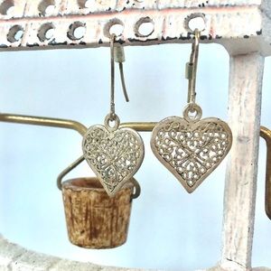 Silver Dangle Heart Earrings